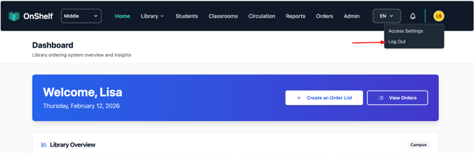 Screenshot of the Log Out option under the Avatar icon